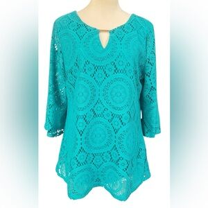 Tacera Teal Lace Blouse